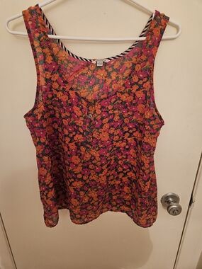 Volcom Bright Orange and Pink Floral Tank Top